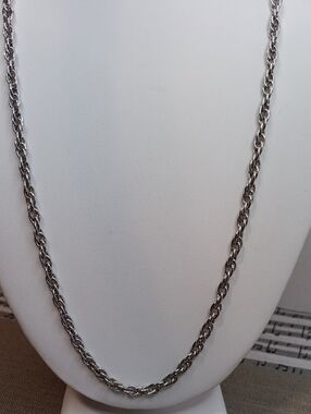 Silver Tone Rope Chain Necklace 26" Long Vintage